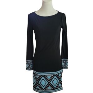 Michael Kors Long Sleeve Black Blue Diamond Pattern Dress Size XS